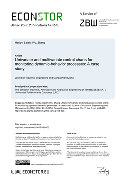 Univariate and Multivariate Control Charts for Monitoring Dynamic-Behavior Processes: a Case Study