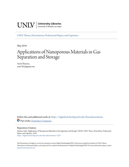 Applications of Nanoporous Materials in Gas Separation and Storage Amit Sharma Amit7201@Gmail.Com
