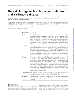 Household Organophosphorus Pesticide Use and Parkinson's Disease