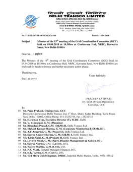 Subject : Minutes of the 19 Meeting of the Grid Coordination Committee