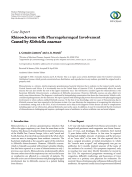 Rhinoscleroma with Pharyngolaryngeal Involvement Caused by Klebsiella Ozaenae