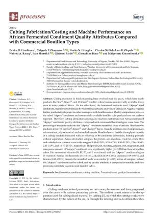 Cubing Fabrication/Costing and Machine Performance on African Fermented Condiment Quality Attributes Compared with Commercial Bouillon Types
