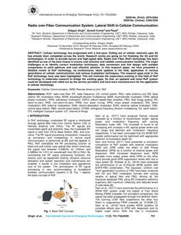 Radio Over Fiber Communication System: Lateral Shift in Cellular Communication Shagun Singh 1, Suresh Kumar 2 and Payal 3 1M