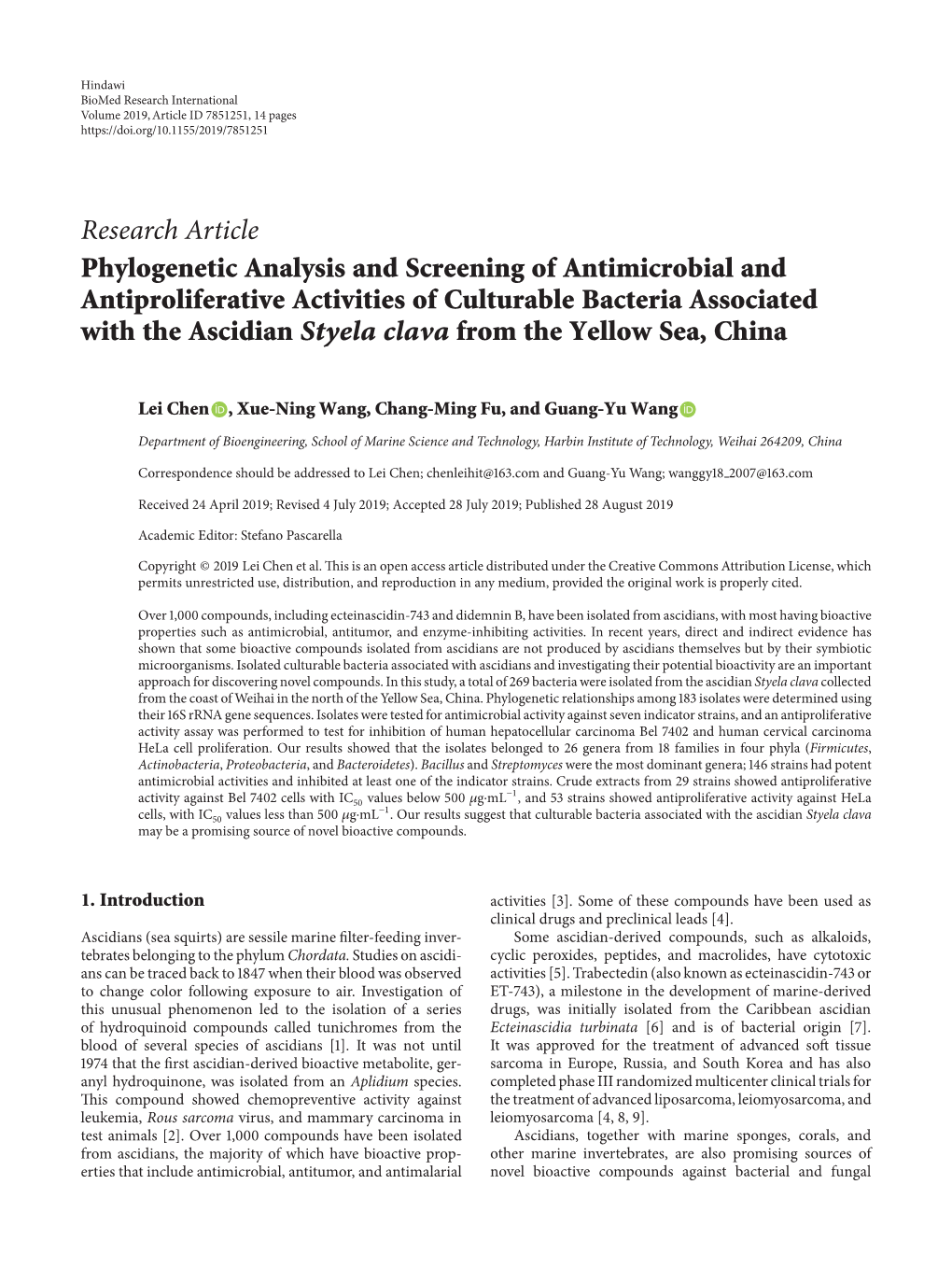 Phylogenetic Analysis and Screening of Antimicrobial And