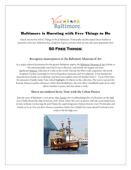 Baltimore Is Bursting with Free Things to Do 50 Free Things