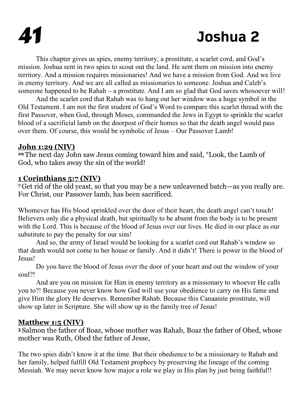 Joshua 2 This Chapter Gives Us Spies, Enemy Territory, a Prostitute, a Scarlet Cord, and God’S Mission