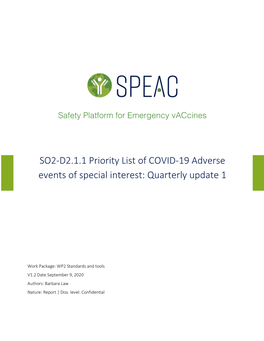 SO2-D2.1.1 Priority List of COVID-19 Adverse Events of Special Interest: Quarterly Update 1