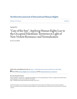 Applying Human Rights Law in the Occupied Palestinian Territories in Light of Non-Violent Resistance and Normalization Keren Greenblatt