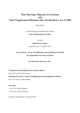 Thai Marriage Migrants in Germany and Their Employment Dilemma After the Residence Act of 2005