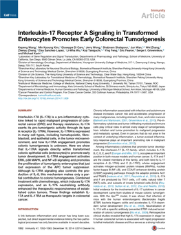 Interleukin-17 Receptor a Signaling in Transformed Enterocytes Promotes Early Colorectal Tumorigenesis
