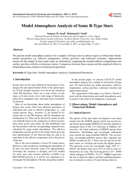 Model Atmosphere Analysis of Some B-Type Stars