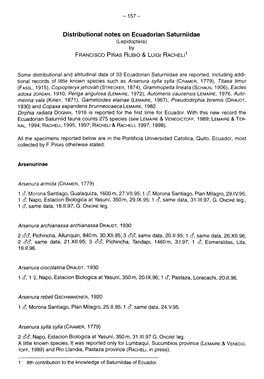 Distributional Notes on Ecuadorian Saturniidae (Lepidoptera) by Francisco Piñas Rubio & L Uigi Racheli 1