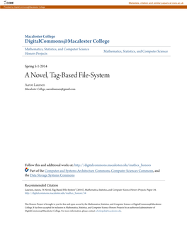 A Novel, Tag-Based File-System Aaron Laursen Macalester College, Aaronlaursen@Gmail.Com