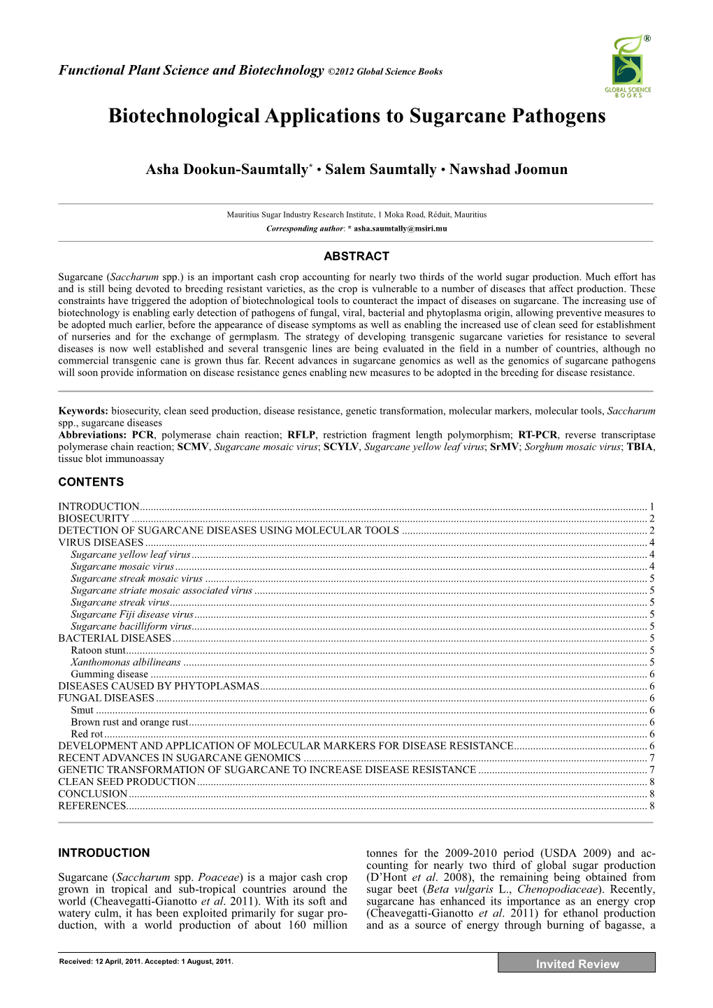 Biotechnological Applications to Sugarcane Pathogens