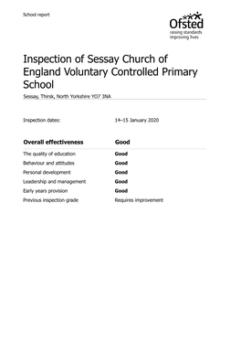 Inspection of Sessay Church of England Voluntary Controlled Primary School Sessay, Thirsk, North Yorkshire YO7 3NA