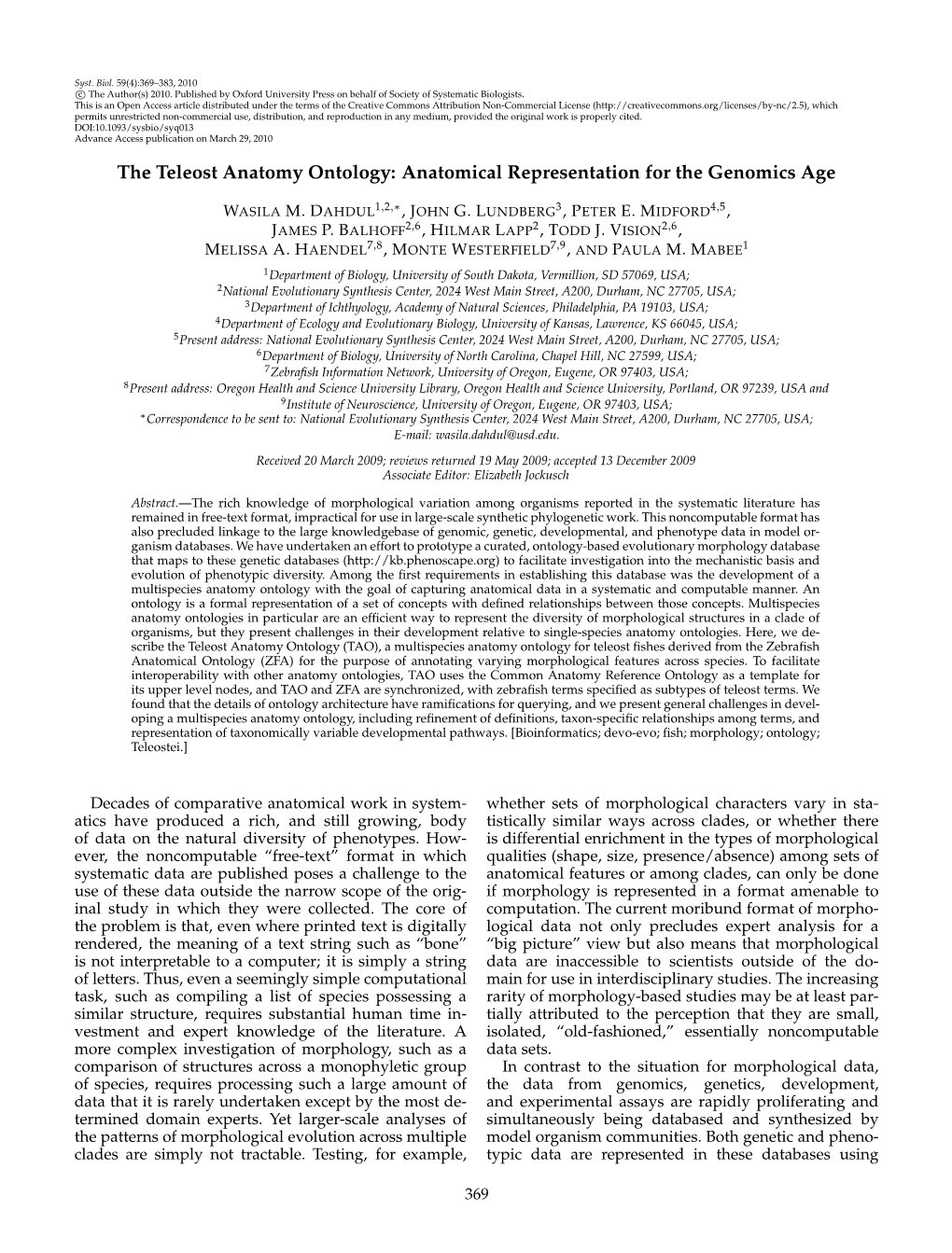 The Teleost Anatomy Ontology: Anatomical Representation for the Genomics Age