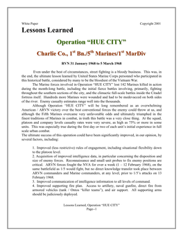 Lessons Learned Ops Hue City