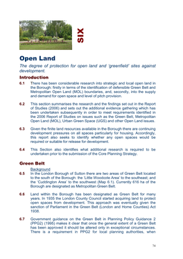 Open Land the Degree of Protection for Open Land and ‘Greenfield’ Sites Against Development