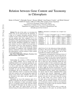 Relation Between Gene Content and Taxonomy in Chloroplasts