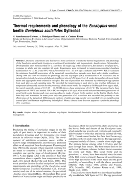 Thermal Requirements and Phenology of the Eucalyptus Snout Beetle Gonipterus Scutellatus Gyllenhal