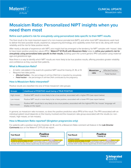 Mosaicism Ratio: Personalized NIPT Insights When You Need Them Most Refine Each Patient’S Risk for Aneuploidy Using Personalized Data Specific to Their NIPT Results