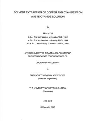 Solvent Extraction of Copper and Cyanide from Waste Cyanide Solution