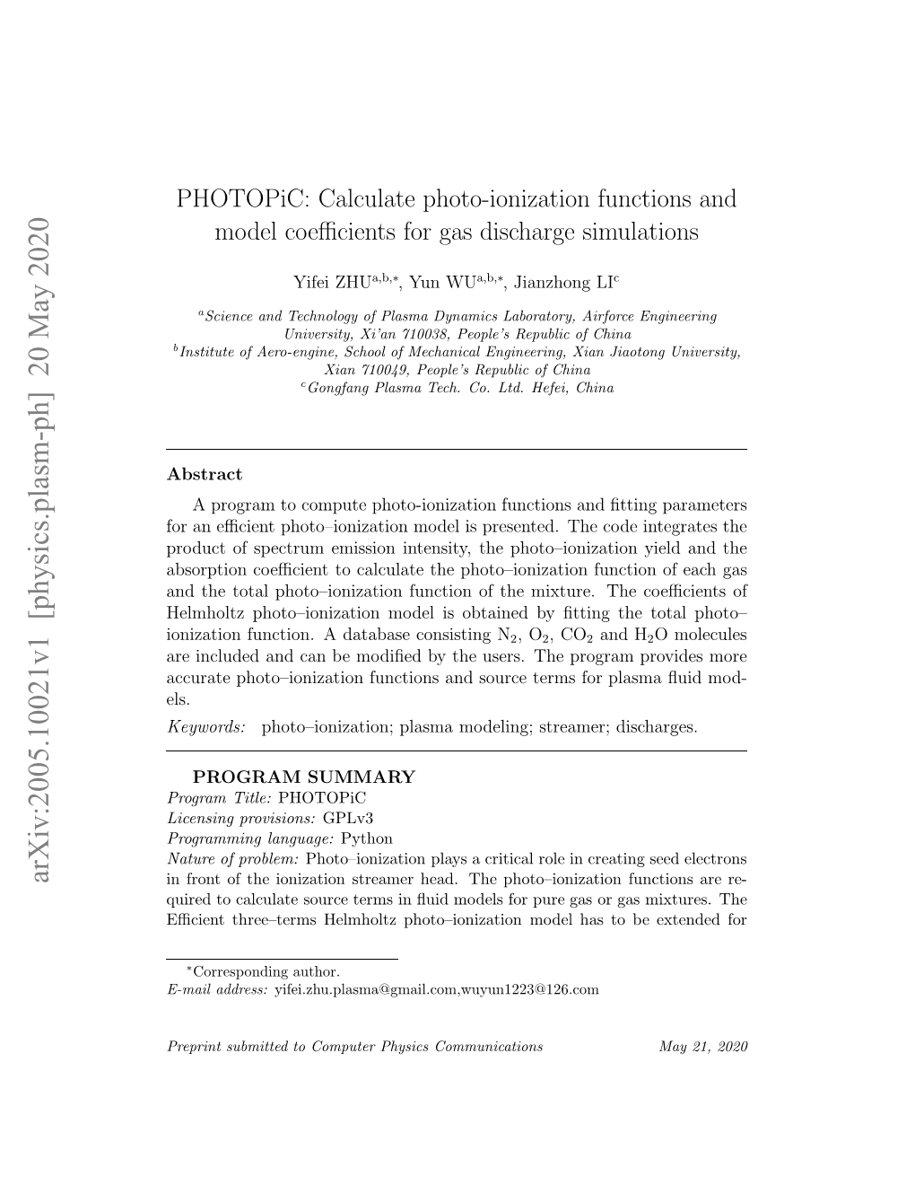 Calculate Photo-Ionization Functions and Model Coefficients for Gas