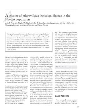 1999, a Cluster of Microvillous Inclusion Disease in the Navajo