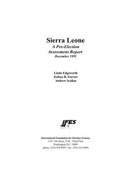 Sierra Leone a Pre-Election Assessment Report December 1991
