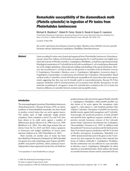 Plutella Xylostella) to Ingestion of Pir Toxins from Photorhabdus Luminescens Michael B