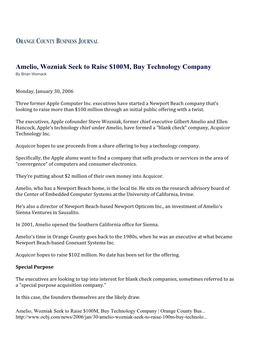 Amelio, Wozniak Seek to Raise $100M, Buy Technology Company by Brian Womack