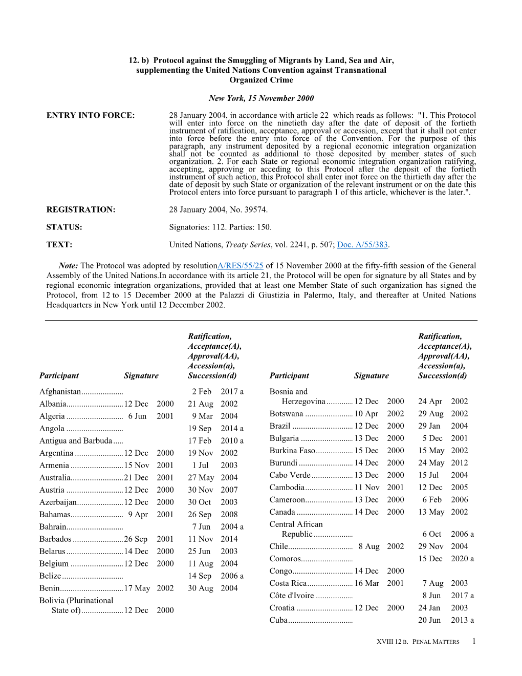 12. B) Protocol Against the Smuggling of Migrants by Land, Sea and Air, Supplementing the United Nations Convention Against Transnational Organized Crime