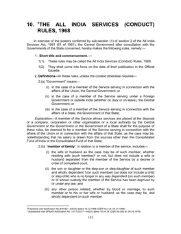 10. 1The All India Services (Conduct) Rules, 1968