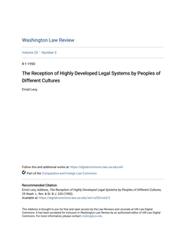 The Reception of Highly Developed Legal Systems by Peoples of Different Cultures
