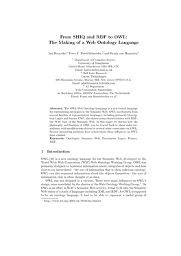 From SHIQ and RDF to OWL: the Making of a Web Ontology Language