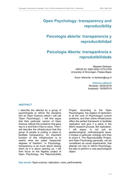 Open Psychology: Transparency and Reproducibility Psicología Abierta