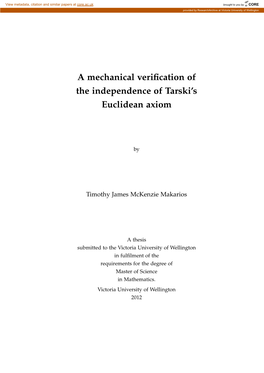 A Mechanical Verification of the Independence of Tarski's Euclidean