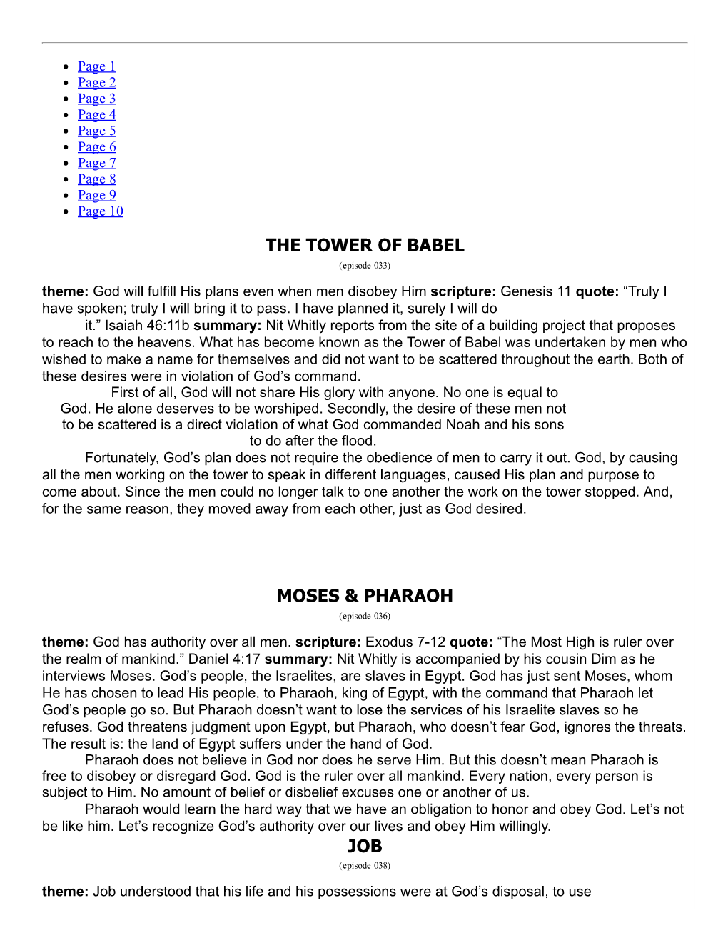 The Tower of Babel Moses & Pharaoh