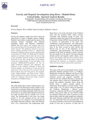 Gravity and Magnetic Investigation Along Rewa - Shahdol Basin Central India: Spectral Analysis Results M.Tirupathi*, K.Satish Kumar, B.Laxmaiah, A.R