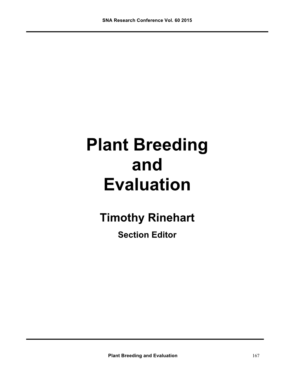 Plant Breeding and Evaluation