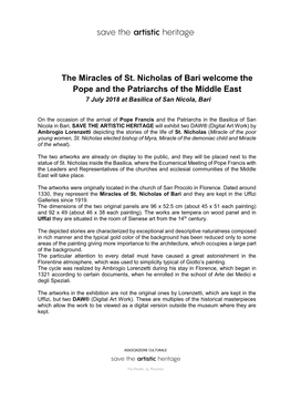 The Miracles of St. Nicholas of Bari Welcome the Pope and the Patriarchs of the Middle East 7 July 2018 at Basilica of San Nicola, Bari