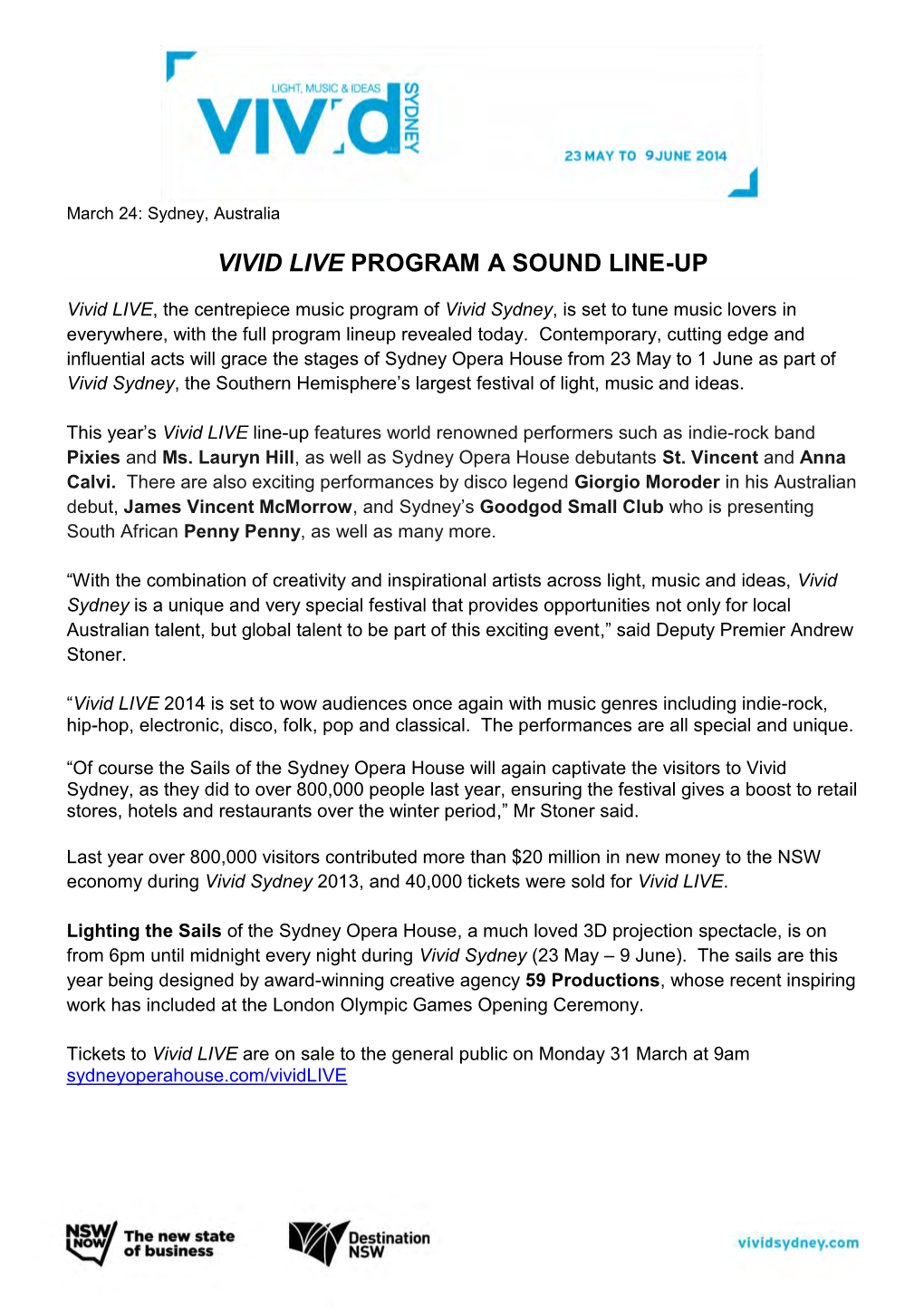 Vivid Live Program a Sound Line-Up