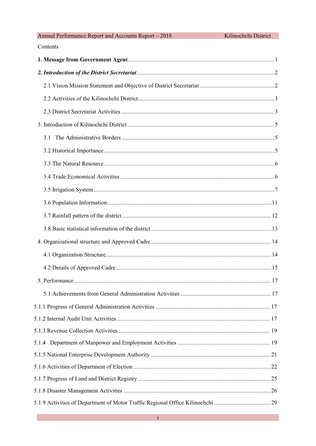 Annual Performance Report and Accounts Report – 2018 Kilinochchi District