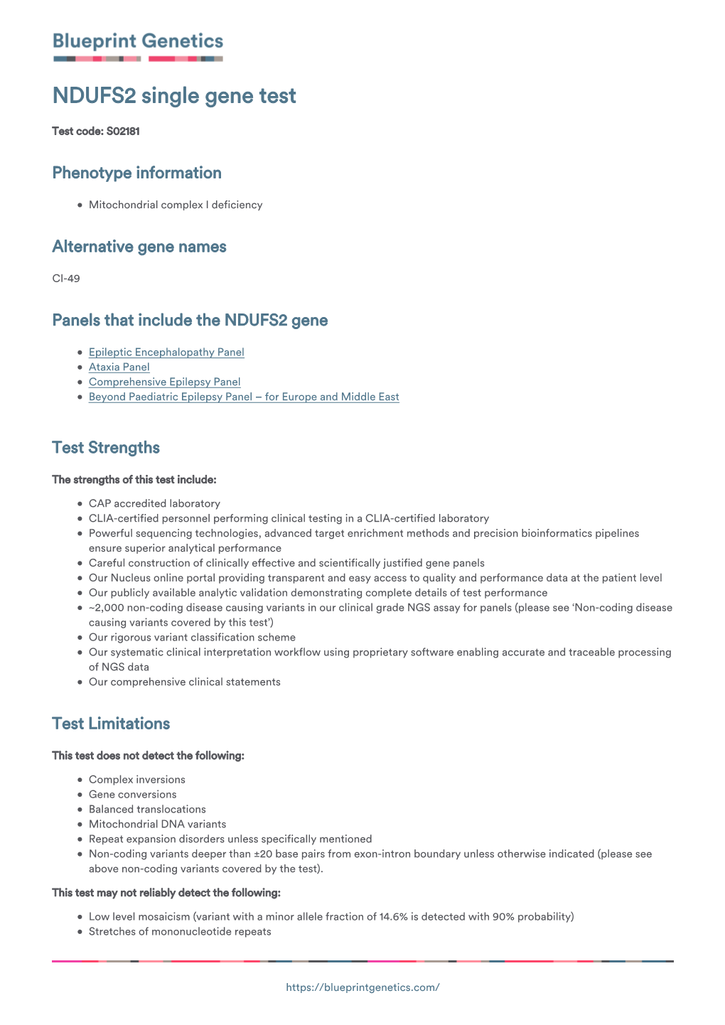 Blueprint Genetics NDUFS2 Single Gene Test