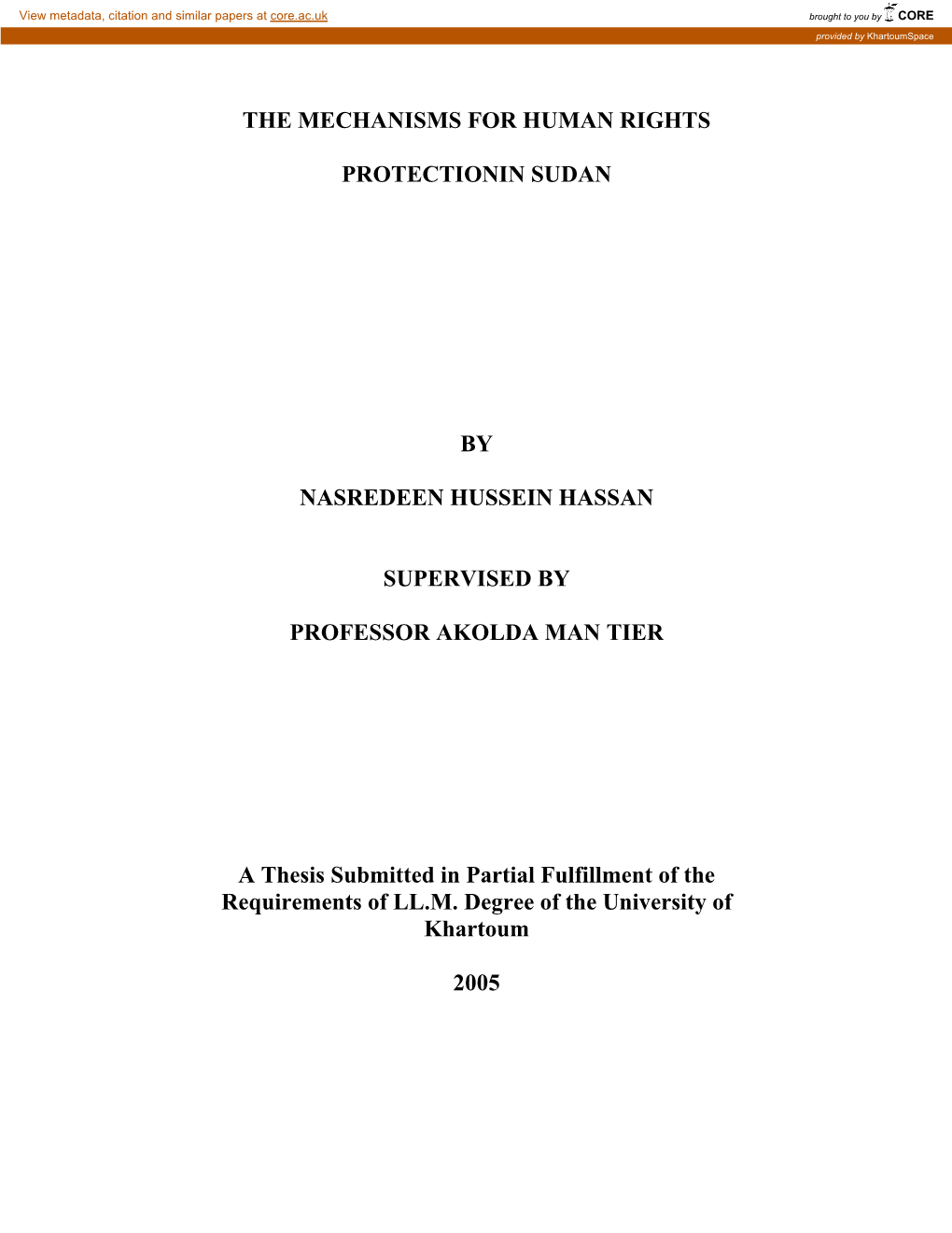 The Mechanisms for Human Rights Protectionin Sudan