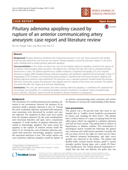 Pituitary Adenoma Apoplexy Caused by Rupture of An