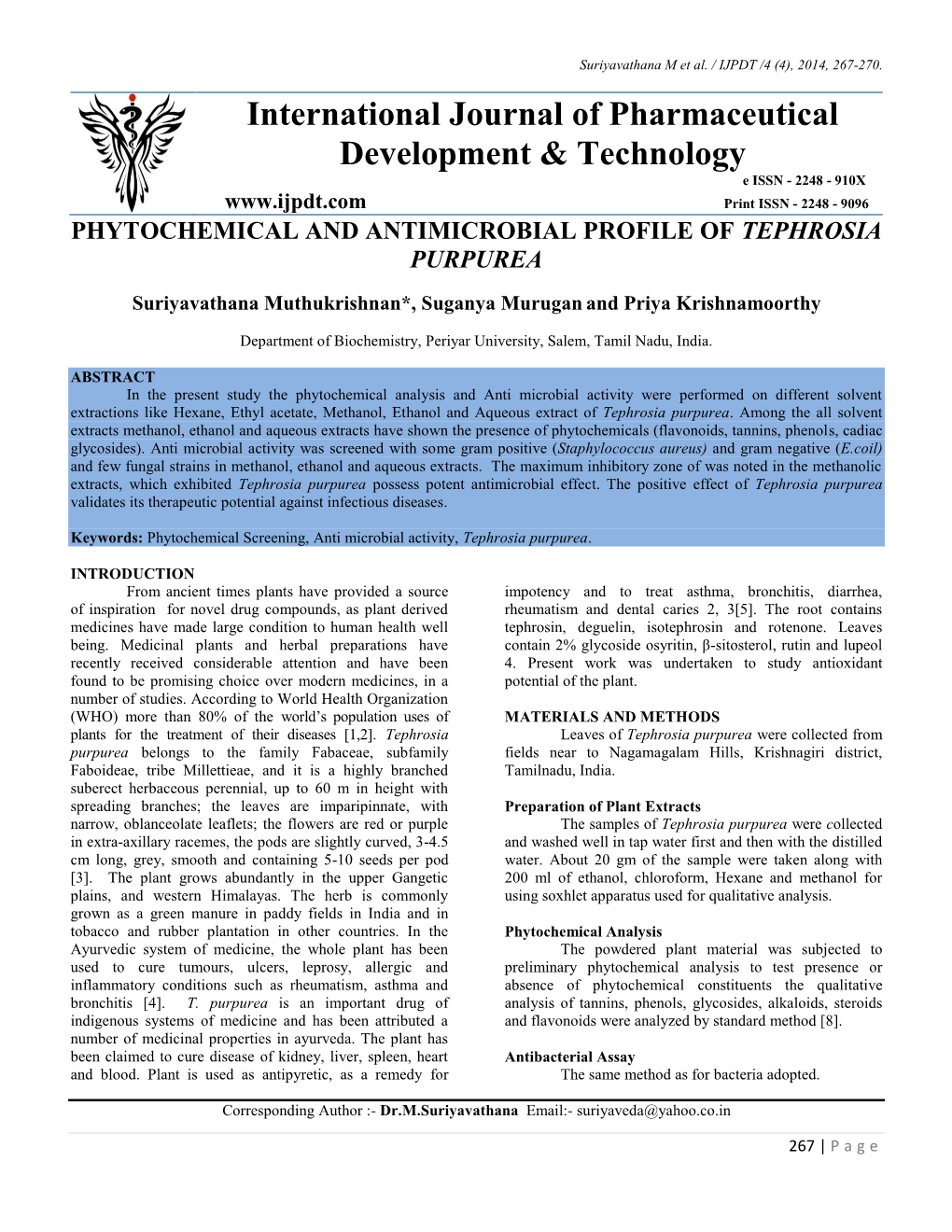 Phytochemical and Antimicrobial Profile of Tephrosia Purpurea