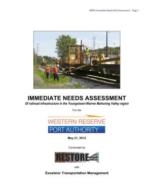 IMMEDIATE NEEDS ASSESSMENT of Railroad Infrastructure in the Youngstown-Warren Mahoning Valley Region