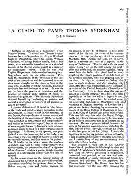 A CLAIM to FAME: THOMAS SYDENHAM by J