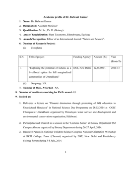 Dr. Balwant Kumar 2. Designation: Assistant Professor